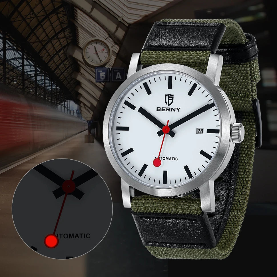 vastara berny 50m miyota 8215 classic railroad for watch 12 - classic unisex timepiece with stainless steel (USA)