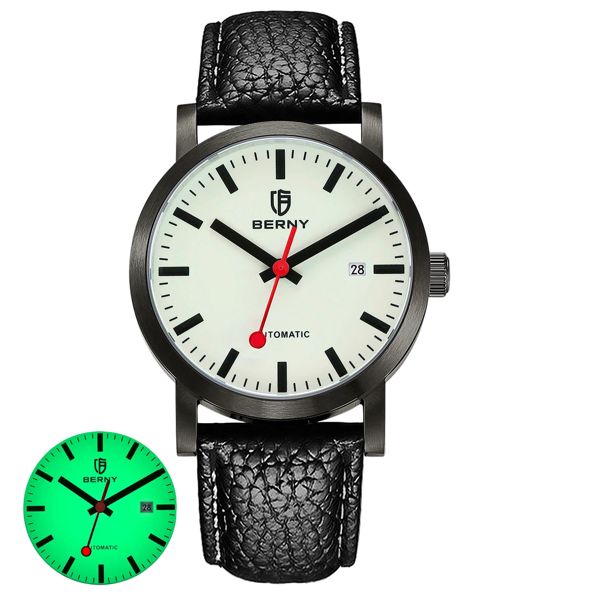 vastara berny for self-wind sappire miyota luminous railroad watch 16 - casual unisex timepiece with stainless steel (USA)