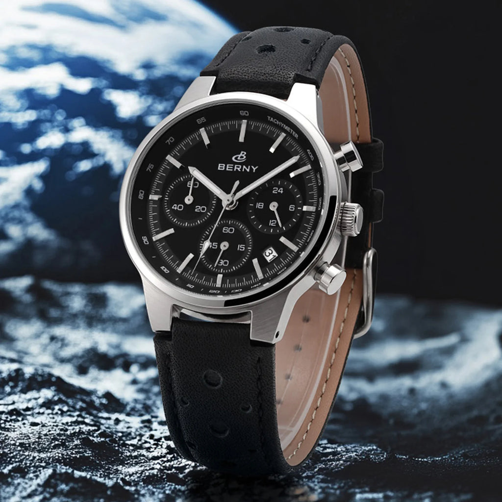 vastara berny chronograph sports for sapphire retro leather watch 6 - casual unisex timepiece with chronograph (USA)