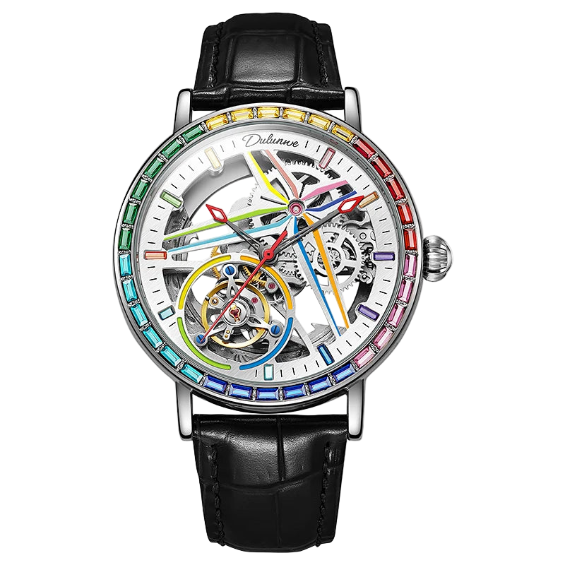 vastara - rainbow colored gemstone tourbillon fashion skeleton watch watch 9 - casual unisex timepiece with waterproof (USA)