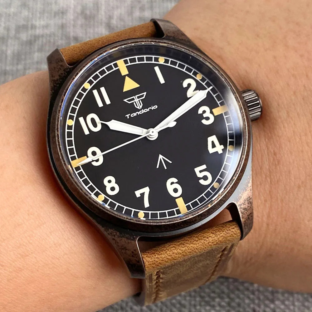 vastara sapphire tandorio retro pilot es nh35a 's bronze plated pvd sapphire crystal 39mm watch 11 - classic unisex