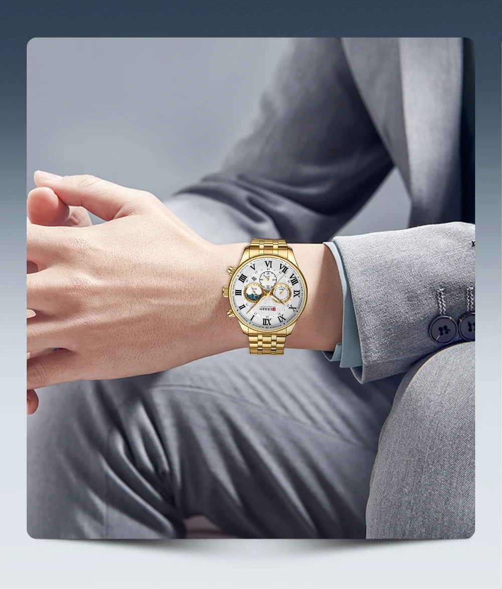 vastara casual business stainless steel bracelet for chronograph roman numeral dial 's watch 7 - casual unisex timepiece