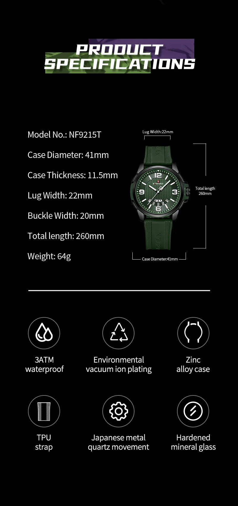 vastara original naviforce for silicone strap business classic wrist es date clock silicone with silicone watch 8 - business
