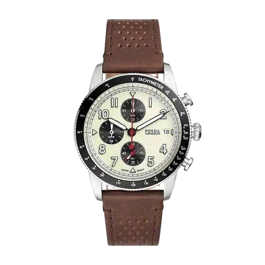 vastara - fossil man watches genuine leather - casual unisex watch with stainless steel in neutral stainless steel (USA)