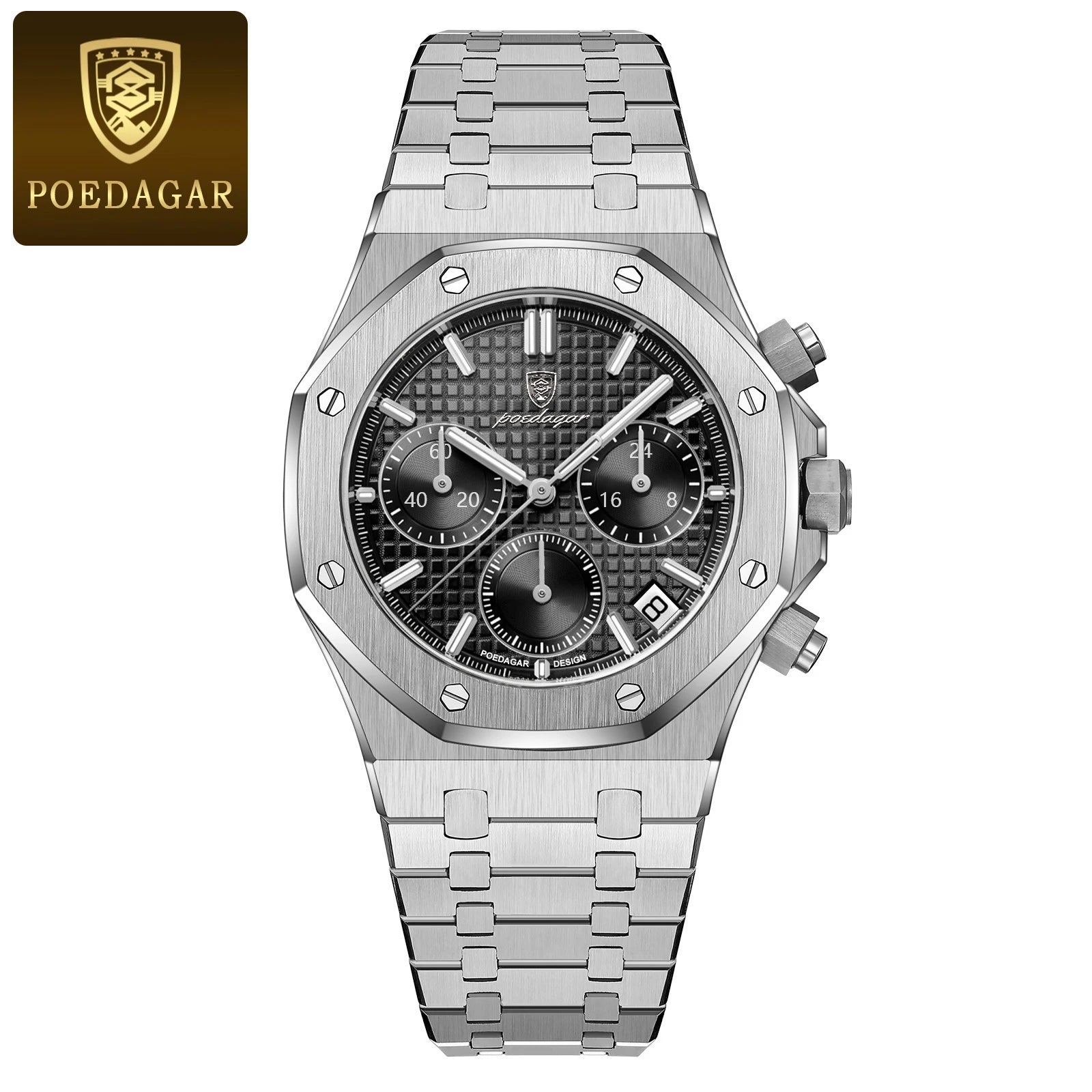 vastara chronograph poedagar s es stainless steel date watch 14 - classic unisex timepiece with chronograph (USA)