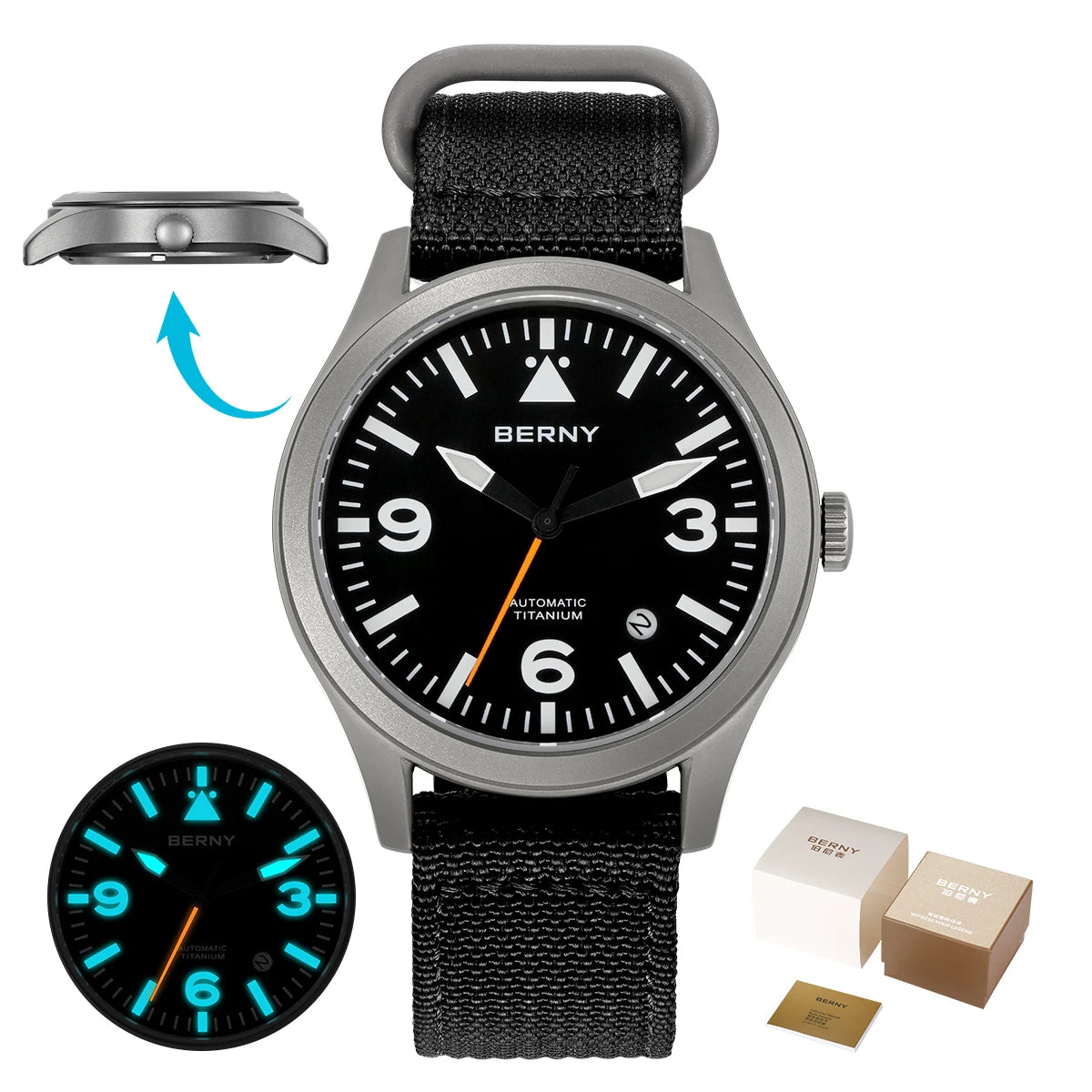 vastara berny pilot titanium sapphire ar coating supper luminous 10bar sport titanium aviation watch 44 - classic unisex