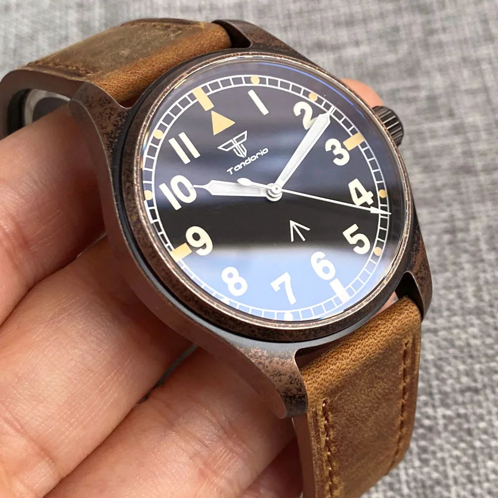 vastara sapphire tandorio retro pilot es nh35a 's bronze plated pvd sapphire crystal 39mm watch 13 - classic unisex