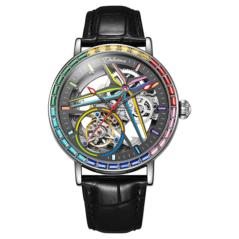 vastara - rainbow colored gemstone tourbillon fashion skeleton watch watch 10 - casual unisex timepiece with waterproof (USA)