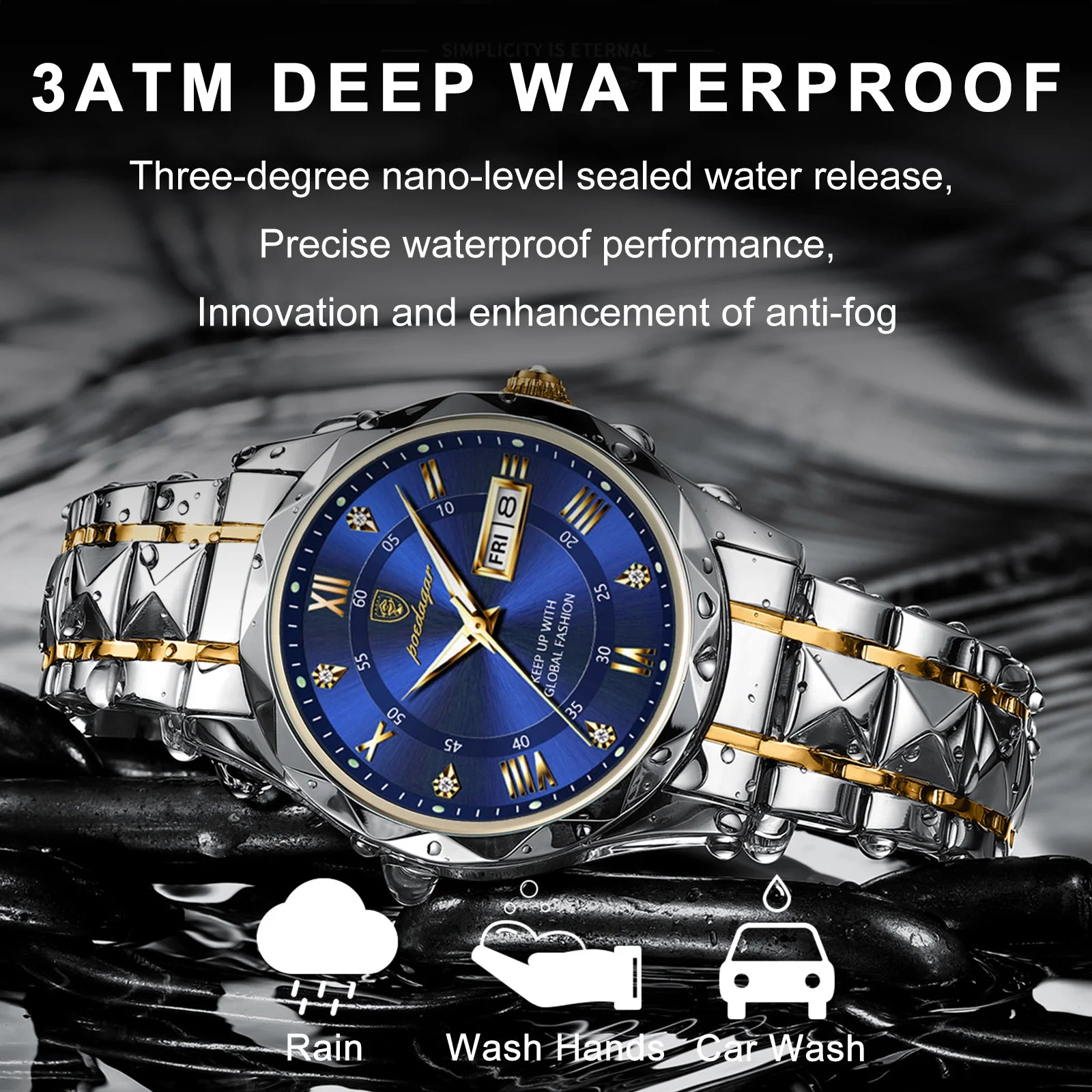 vastara poedagar business s es stainless watch detail - reliable movement, stainless steel, waterproof business design (USA)
