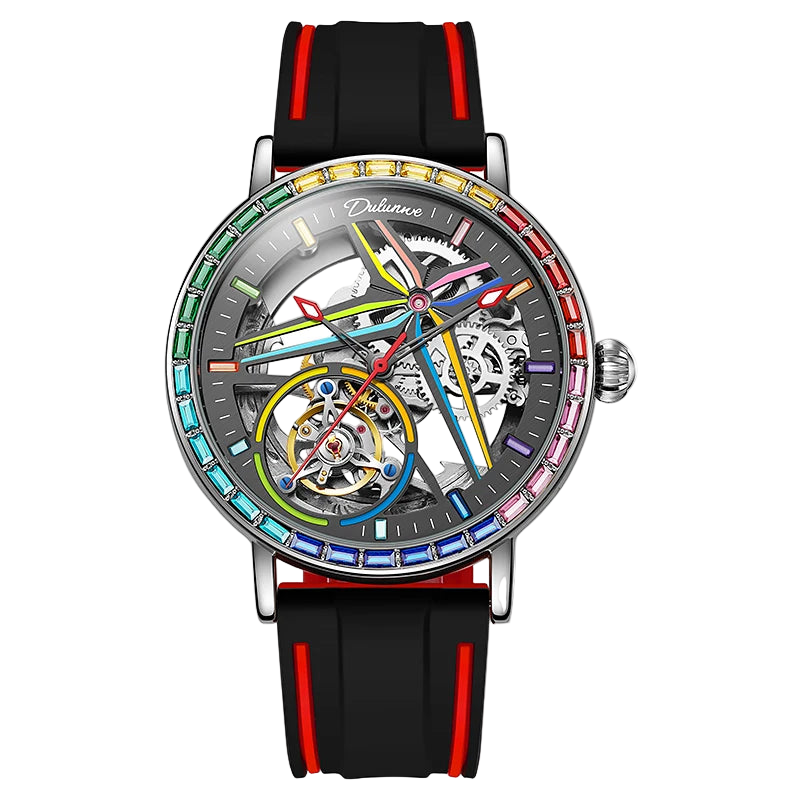 vastara - rainbow colored gemstone tourbillon fashion skeleton watch watch 13 - casual unisex timepiece with waterproof (USA)