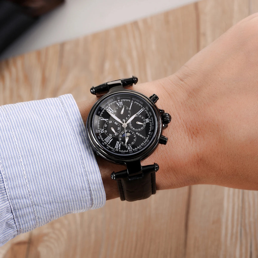 vastara retro for sun moon phase: genuine leather genuine leather watch 9 - classic unisex timepiece with stainless steel