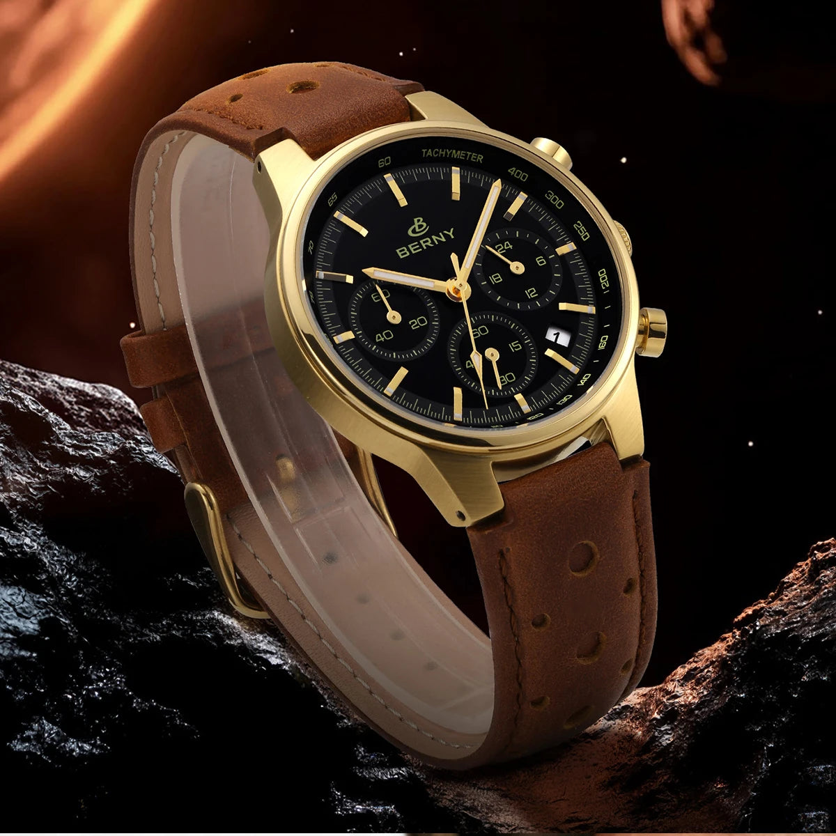 vastara berny chronograph sports for sapphire retro leather watch 13 - casual unisex timepiece with chronograph (USA)