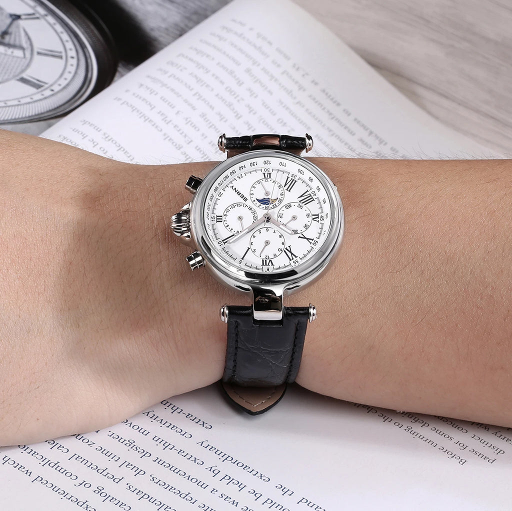 vastara retro for sun moon phase: genuine leather genuine leather watch 11 - classic unisex timepiece with stainless steel