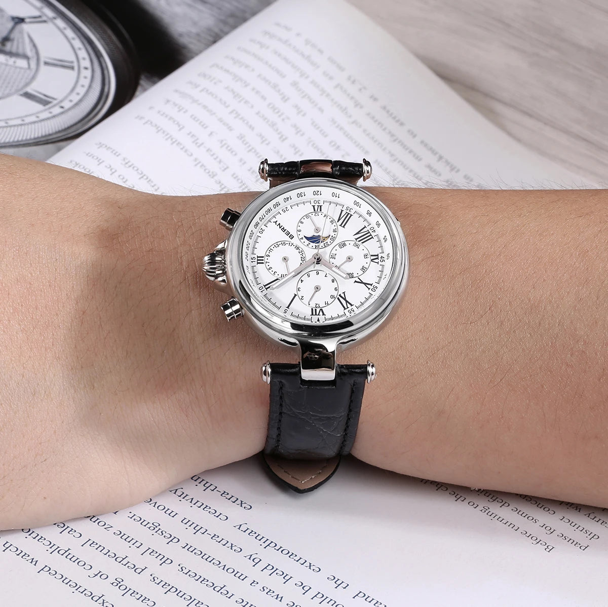 vastara retro for sun moon phase: genuine leather genuine leather watch 11 - classic unisex timepiece with stainless steel