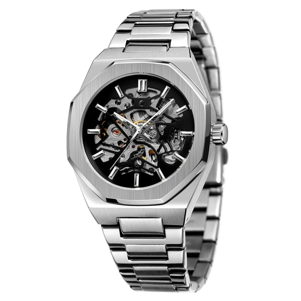 vastara - skeleton luxe automatic business watch for men watch 7 - casual unisex timepiece with stainless steel (USA)
