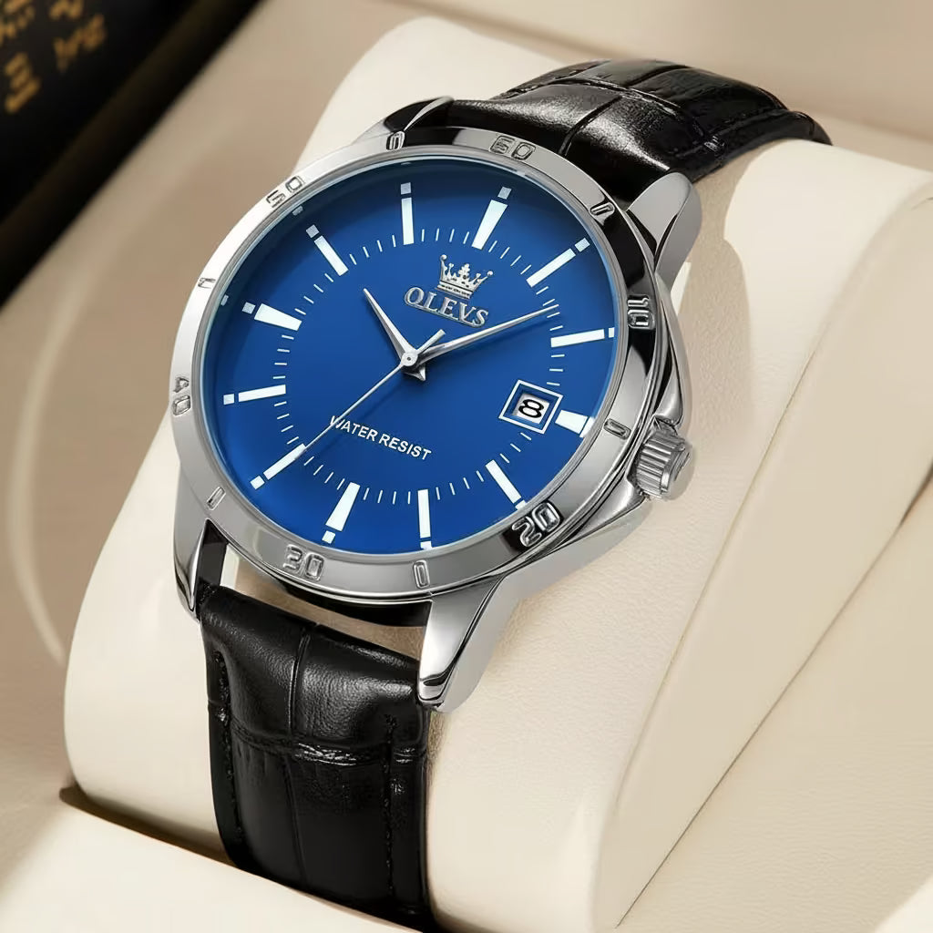 vastara - olevs noir the minimalist leather timepiece - minimalist unisex watch with leather strap in black metal (USA)