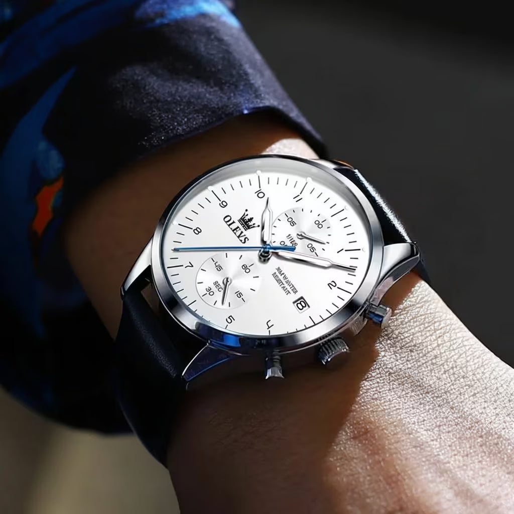 vastara - chronomaster elite leather quartz watch watch detail - reliable movement, chronograph, waterproof casual design