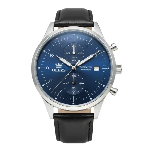 vastara - chronomaster elite leather quartz watch - casual unisex watch with chronograph in neutral stainless steel (USA)